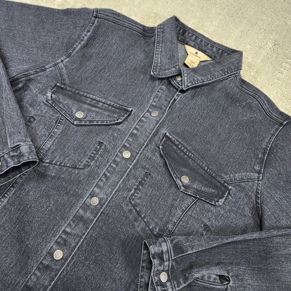 Denim Snap Shirt Women Medium Woolrich Black Stretch Western Cowgirl Rodeo